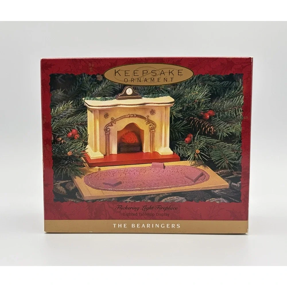Hallmark 1993 The Bearingers Light Up Fireplace Tabletop Ornament Display VTG